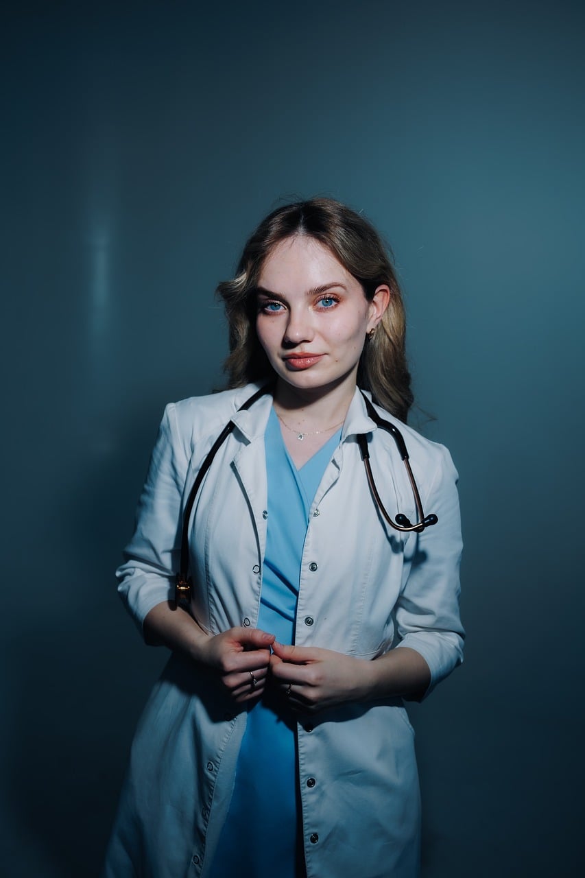 female doctor portrait stethoscope clinic