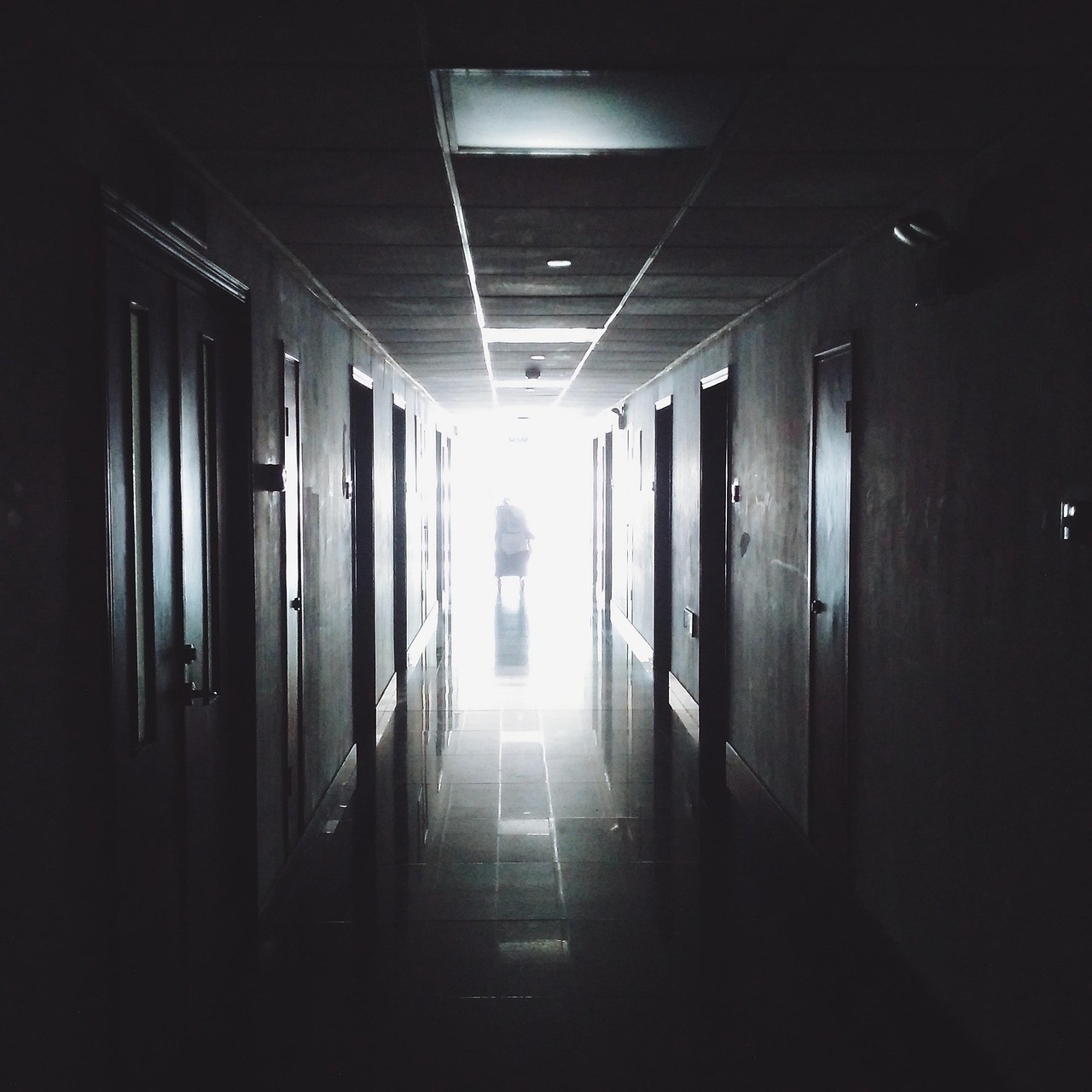 hospital clinic hallway blue teal